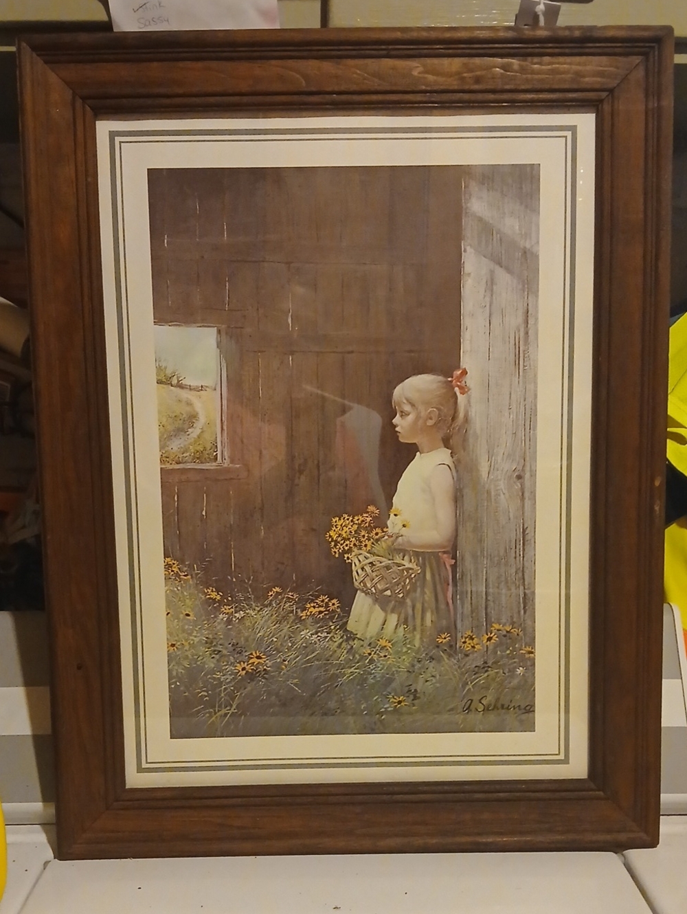 Vintage Lithograph Daydream Adolf Sehring Daisies Farmhouse Cottagecore